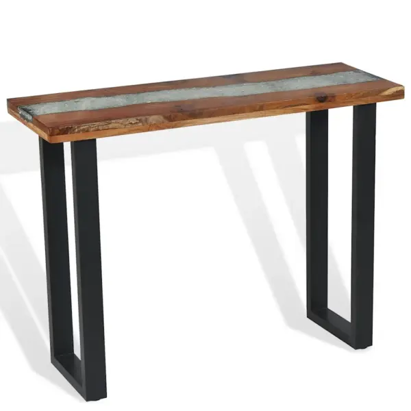 Industriaalstiilis konsoollaud tiigipuuplaadi ja mahagonijalgadega, 100 x 35 x 75 cm, pruun-must – 9