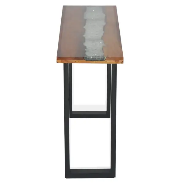 Industriaalstiilis konsoollaud tiigipuuplaadi ja mahagonijalgadega, 100 x 35 x 75 cm, pruun-must – 10