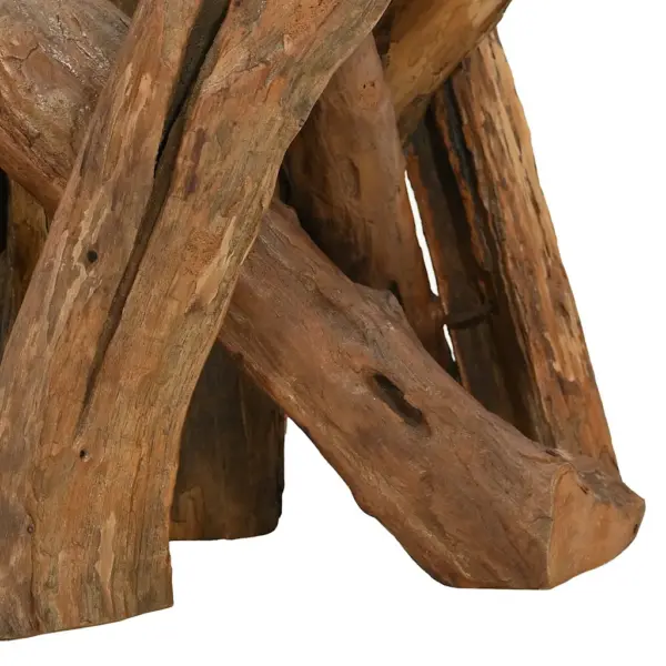 Ümmargune kohvilaud tiigipuidust alusega, klaasplaadiga, 60 cm – 6