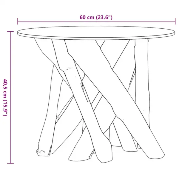 Ümmargune kohvilaud tiigipuidust alusega, klaasplaadiga, 60 cm – 7