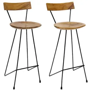 Tiigipuust baaripukid metalljalgadel, 2 tk, pruun, 40 x 40 x 103 cm