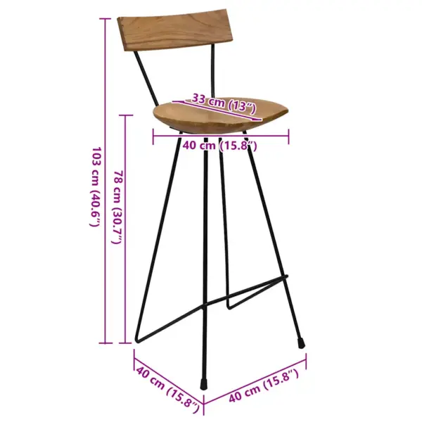 Tiigipuust baaripukid metalljalgadel, 2 tk, pruun, 40 x 40 x 103 cm – 8