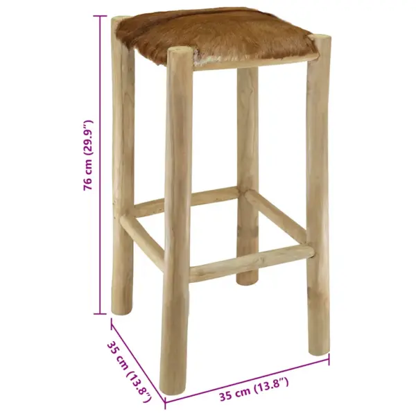 Tiigipuust baaripukk ehtsa kitsenahast istmega, 35 x 35 x 76 cm – 9