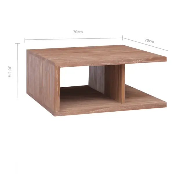 Tiigipuust C-kujuline kohvilaud avatud riiuliga, 70 x 70 x 30 cm – 7