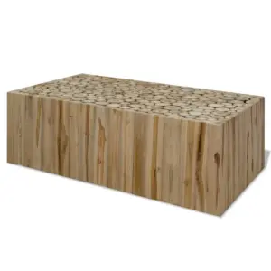 Käsitsi valmistatud tiigipuust kohvilaud palklõigete disainiga, 90 x 50 x 30 cm