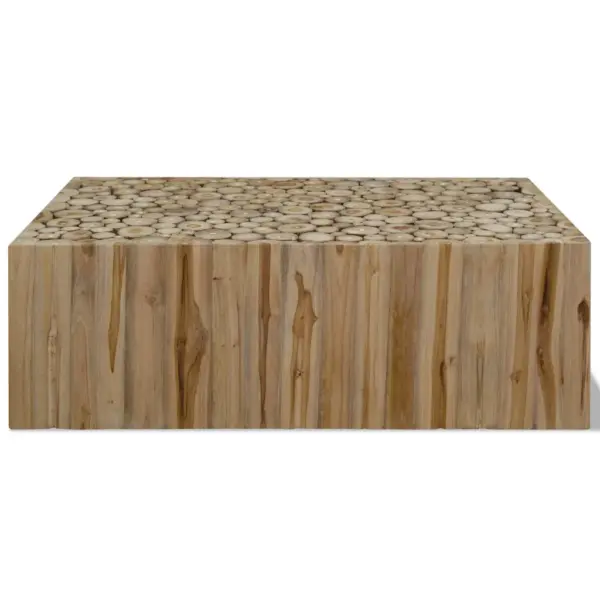 Käsitsi valmistatud tiigipuust kohvilaud palklõigete disainiga, 90 x 50 x 30 cm - 2
