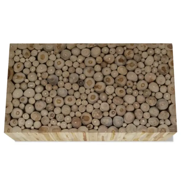Käsitsi valmistatud tiigipuust kohvilaud palklõigete disainiga, 90 x 50 x 30 cm - 3