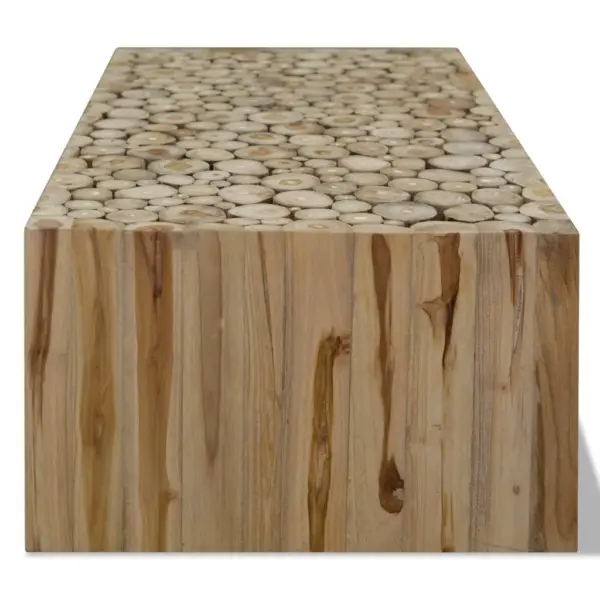 Käsitsi valmistatud tiigipuust kohvilaud palklõigete disainiga, 90 x 50 x 30 cm - 4
