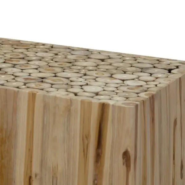 Käsitsi valmistatud tiigipuust kohvilaud palklõigete disainiga, 90 x 50 x 30 cm - 5