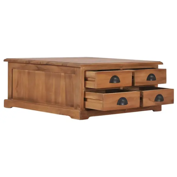 Koloniaalstiilis tiigipuust kohvilaud nelja sahtliga, 68 x 68 x 30 cm – 3