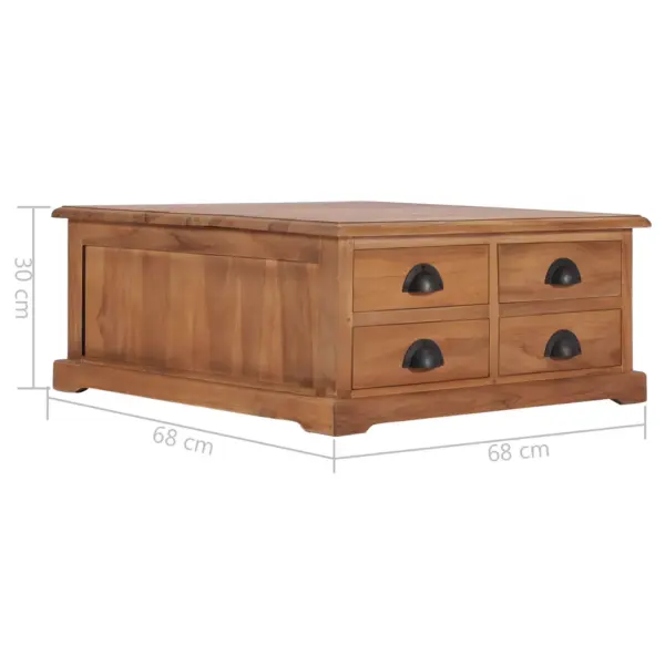 Koloniaalstiilis tiigipuust kohvilaud nelja sahtliga, 68 x 68 x 30 cm – 7