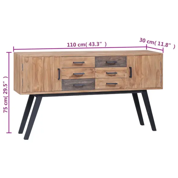 Koloniaalstiilis tiigipuust kummut 6 sahtli ja 2 uksega, pruun, 110 x 30 x 75 cm – 9