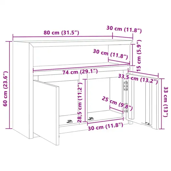 Tiigipuust puhvetkapp kahe ukse ja avatud sektsiooniga, 80 x 30 x 60 cm – 7