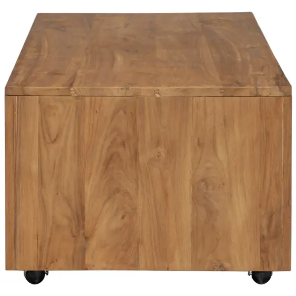 Ratastega tiigipuust kohvilaud riiuliga, 110 x 60 x 40 cm – 3