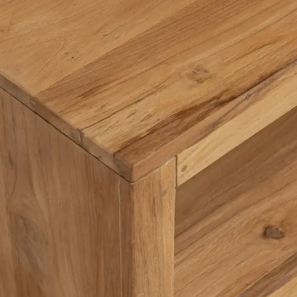 Ratastega tiigipuust kohvilaud riiuliga, 110 x 60 x 40 cm – 5