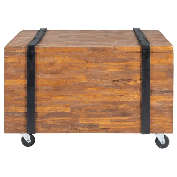 Ratastel tiigipuust lisalaud, industriaalstiilis, 60 x 60 x 38 cm – 2