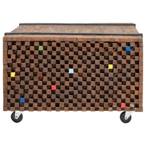 Ratastel tiigipuust lisalaud, industriaalstiilis, 60 x 60 x 38 cm – 3