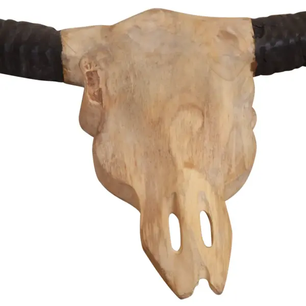 Seinale kinnitatav tiigipuust härjakolju skulptuur, pruun, 69 x 6 x 60 cm – 6