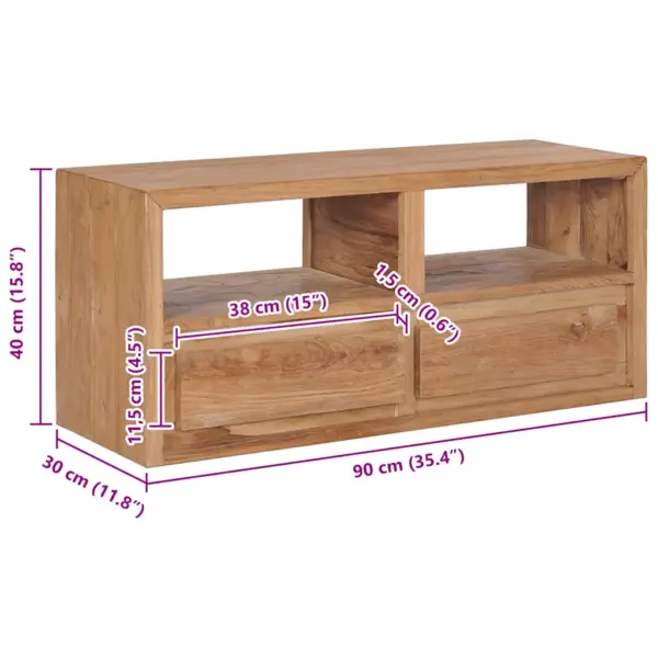 Tiigipuust telerikapp 2 sahtli ja avatud sektsioonidega, 90 x 30 x 40 cm – 8