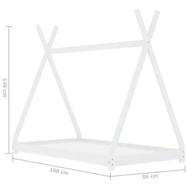 Tipi-stiilis lastevoodi raam liistpõhjaga, valge männipuit, 80 x 160 cm – 7