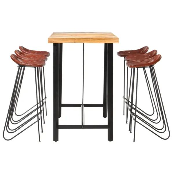 Tööstusliku stiiliga 7-osaline baarikomplekt, täispuidust laud ja ehtsast nahast baaritoolid, laud 150 x 70 x 107 cm – 3