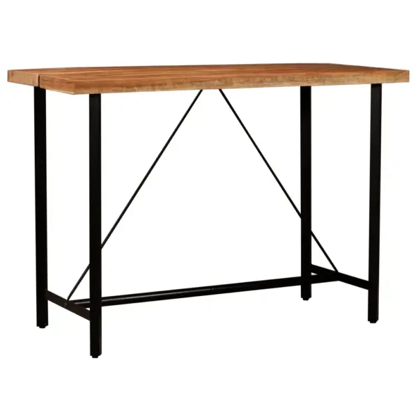 Tööstusliku stiiliga 7-osaline baarikomplekt, täispuidust laud ja ehtsast nahast baaritoolid, laud 150 x 70 x 107 cm – 4
