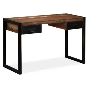 Tööstusliku stiiliga kirjutuslaud 2 sahtliga, taastatud puit ja teras, 120 x 50 x 76 cm