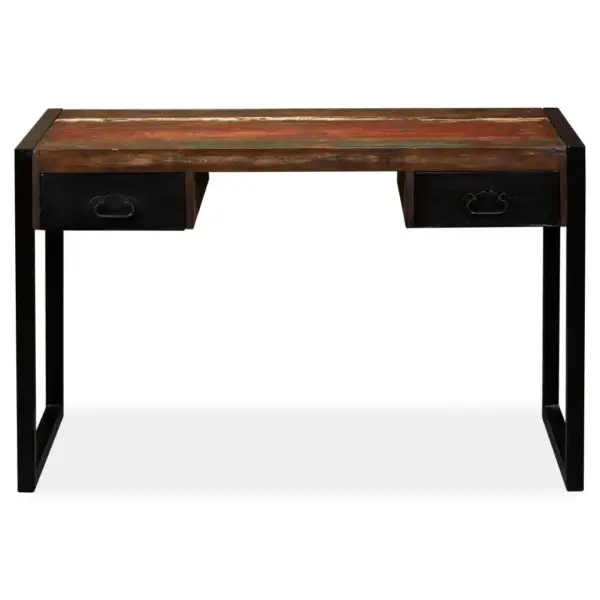 Tööstusliku stiiliga kirjutuslaud 2 sahtliga, taastatud puit ja teras, 120 x 50 x 76 cm - 2