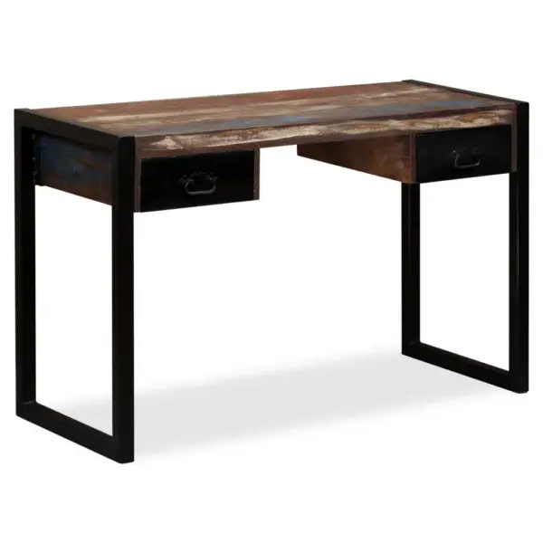 Tööstusliku stiiliga kirjutuslaud 2 sahtliga, taastatud puit ja teras, 120 x 50 x 76 cm - 11
