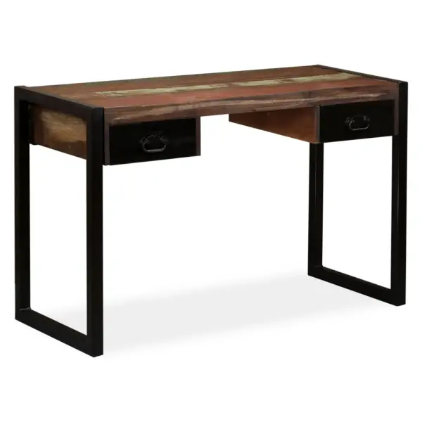 Tööstusliku stiiliga kirjutuslaud 2 sahtliga, taastatud puit ja teras, 120 x 50 x 76 cm - 12