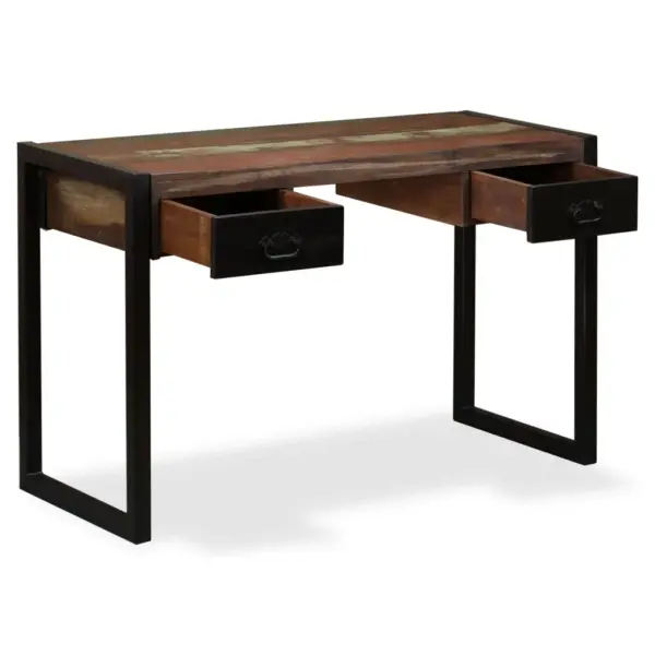 Tööstusliku stiiliga kirjutuslaud 2 sahtliga, taastatud puit ja teras, 120 x 50 x 76 cm - 3