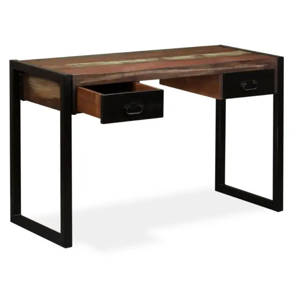 Tööstusliku stiiliga kirjutuslaud 2 sahtliga, taastatud puit ja teras, 120 x 50 x 76 cm - 6