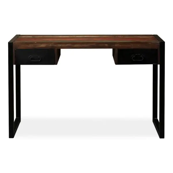 Tööstusliku stiiliga kirjutuslaud 2 sahtliga, taastatud puit ja teras, 120 x 50 x 76 cm - 7