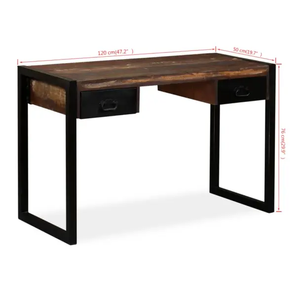 Tööstusliku stiiliga kirjutuslaud 2 sahtliga, taastatud puit ja teras, 120 x 50 x 76 cm - 8