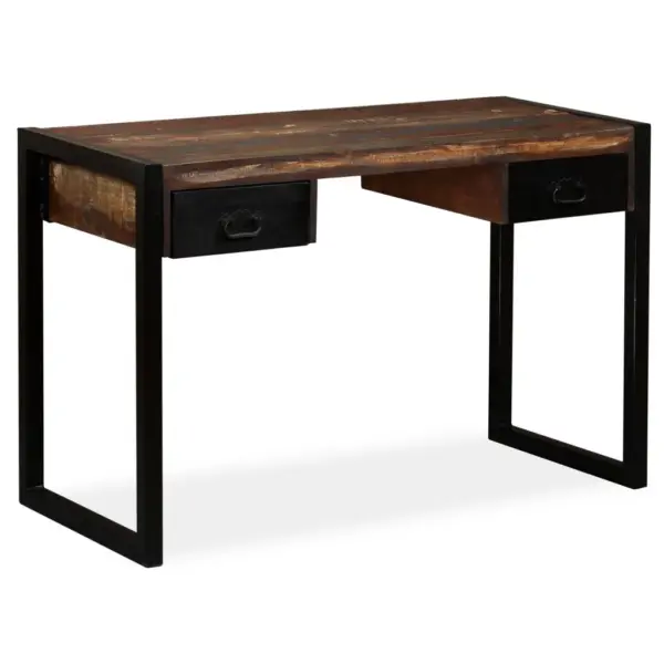 Tööstusliku stiiliga kirjutuslaud 2 sahtliga, taastatud puit ja teras, 120 x 50 x 76 cm - 9