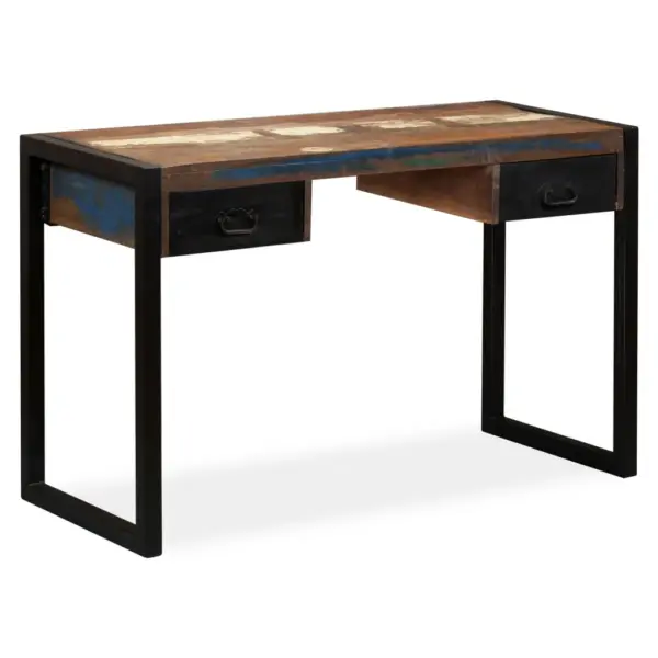 Tööstusliku stiiliga kirjutuslaud 2 sahtliga, taastatud puit ja teras, 120 x 50 x 76 cm - 10