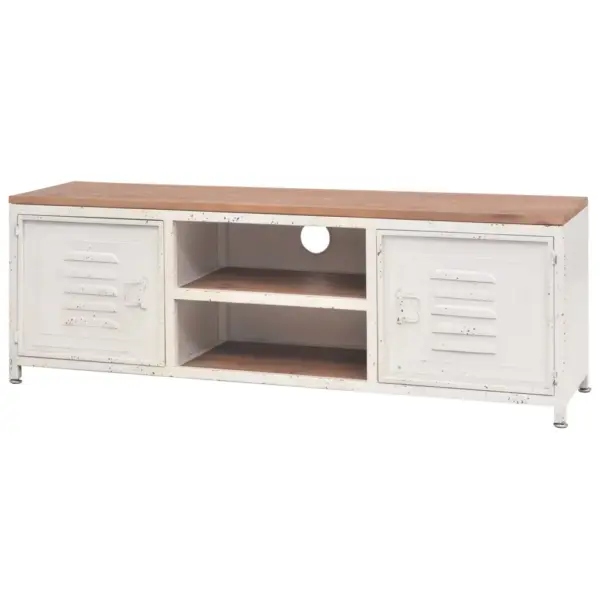 Tööstuslik telerikapp 2 kapi ja 2 riiuliga, valge/pruun, 120 x 30 x 40 cm – 2