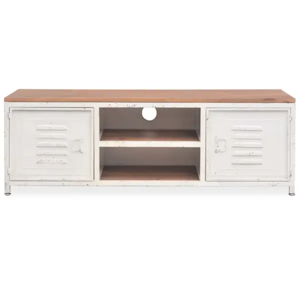 Tööstuslik telerikapp 2 kapi ja 2 riiuliga, valge/pruun, 120 x 30 x 40 cm – 3