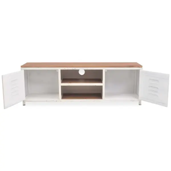 Tööstuslik telerikapp 2 kapi ja 2 riiuliga, valge/pruun, 120 x 30 x 40 cm – 4