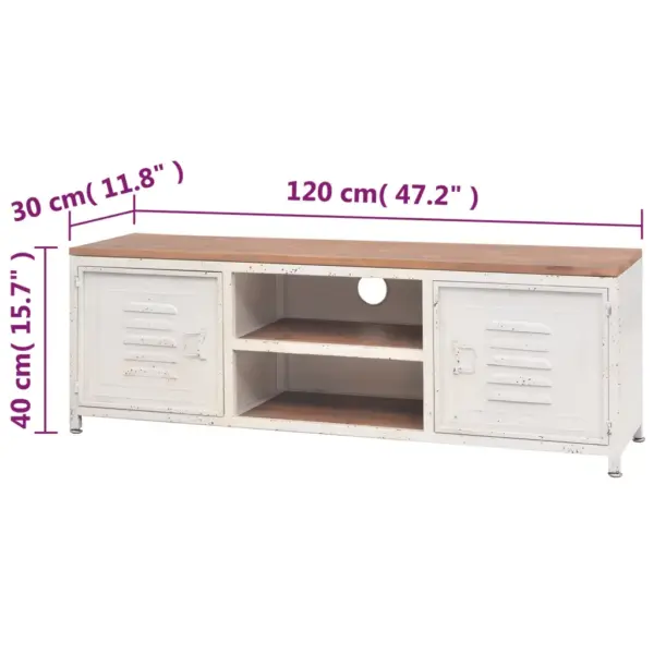 Tööstuslik telerikapp 2 kapi ja 2 riiuliga, valge/pruun, 120 x 30 x 40 cm – 10
