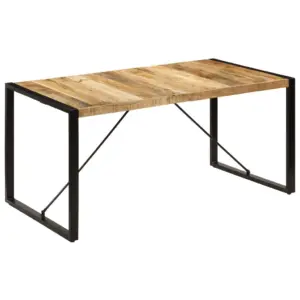 Tööstusstiilis söögilaud mangopuidust lauaplaadiga, mustad terasjalad, 160 x 80 x 75 cm