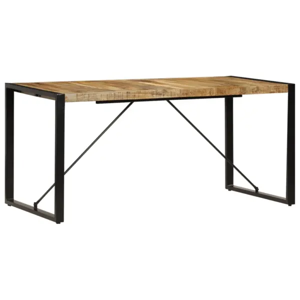 Tööstusstiilis söögilaud mangopuidust lauaplaadiga, mustad terasjalad, 160 x 80 x 75 cm – 2