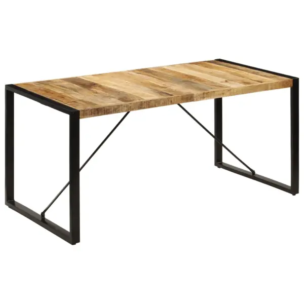 Tööstusstiilis söögilaud mangopuidust lauaplaadiga, mustad terasjalad, 160 x 80 x 75 cm – 11