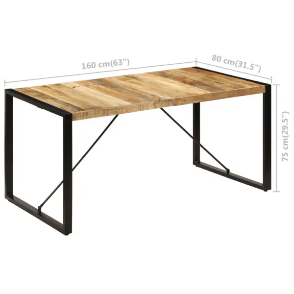 Tööstusstiilis söögilaud mangopuidust lauaplaadiga, mustad terasjalad, 160 x 80 x 75 cm – 8