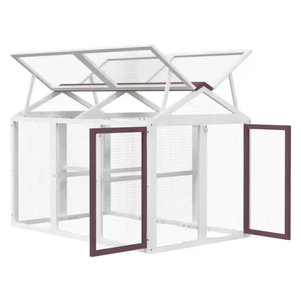 Traatvõrguga õueaedik väikeloomadele, männipuit, helepruun/valge, 141 x 94 x 104 cm, mocha – 5