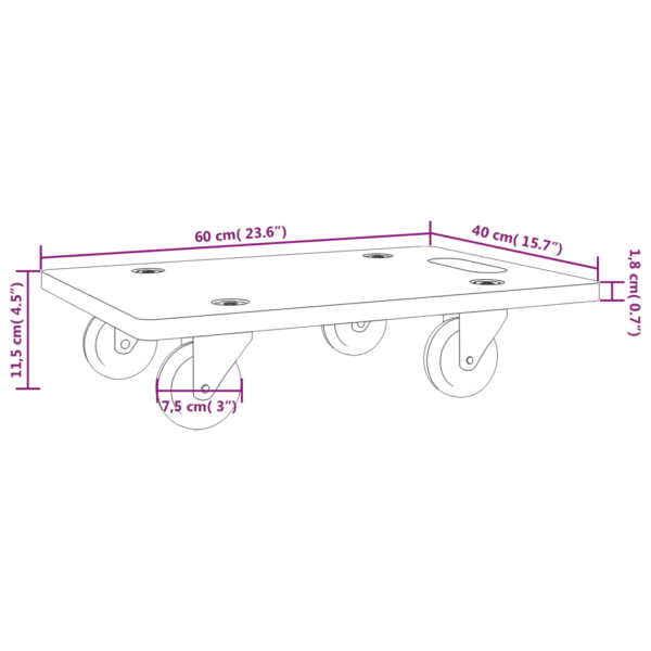 Libisemiskindla pinnaga transpordikäru, 2 tk, 60 x 40 x 11,5 cm, 250 kg – 9