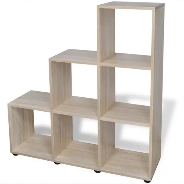 Trepikujuline raamaturiiul, 6 avatud riiulit, tamm, 104 x 29 x 107 cm – 2