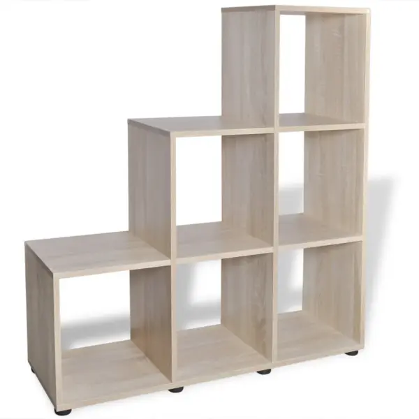 Trepikujuline raamaturiiul, 6 avatud riiulit, tamm, 104 x 29 x 107 cm – 4