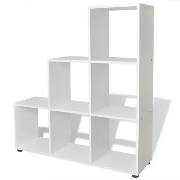Trepikujuline raamaturiiul 6 avatud riiuliga, valge, 104 x 29 x 107 cm – 2