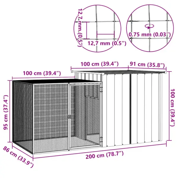 Kanakuut ja väliaedik tsingitud terasest, antratsiithall, 200 x 91 x 100 cm – 6